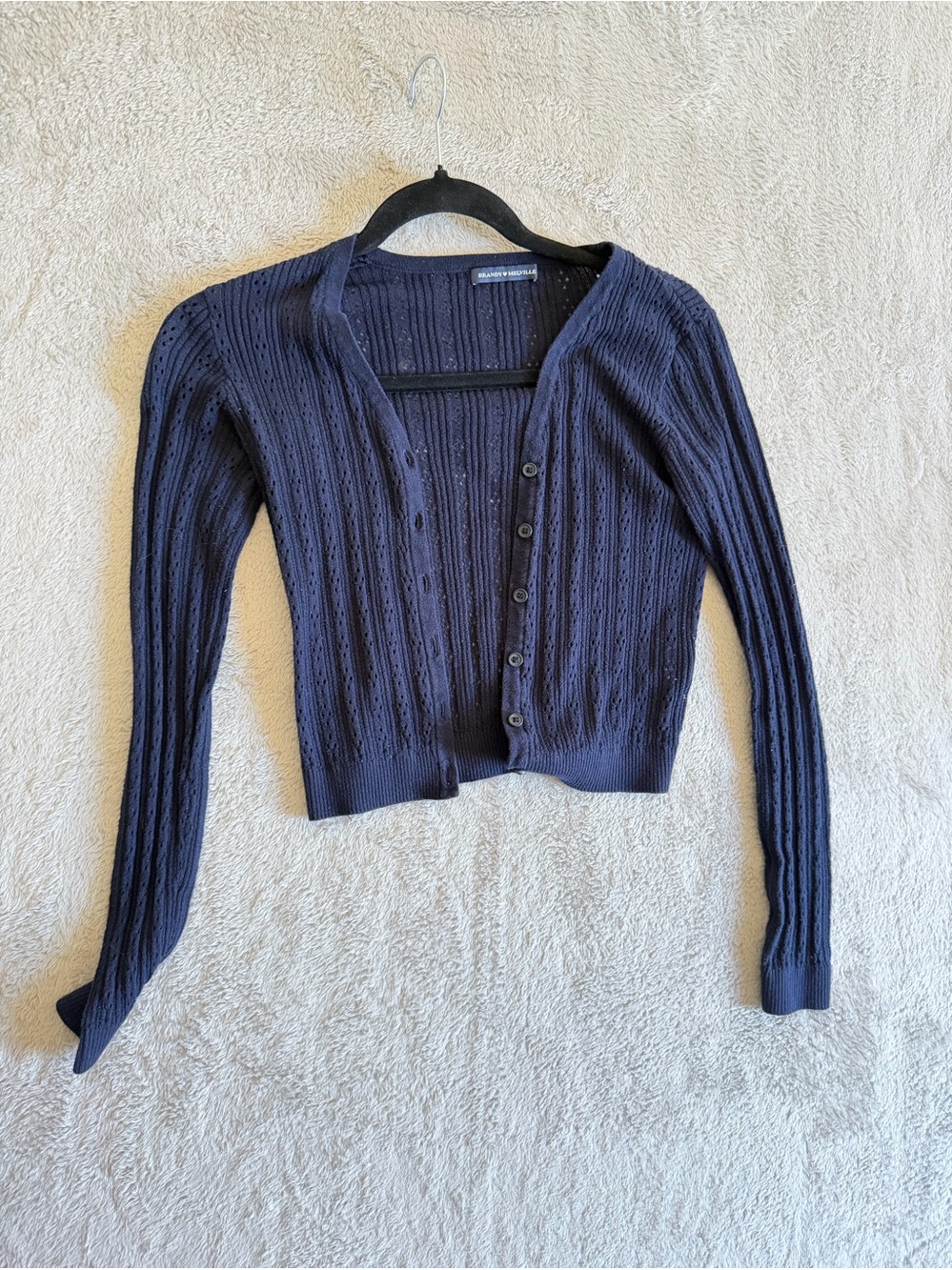 Brandy Melville Navy Pointelle Button-Front Women's Cardigan OS